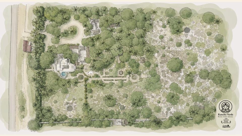 Illustrated map of the Rancho Verde four-hectare grounds