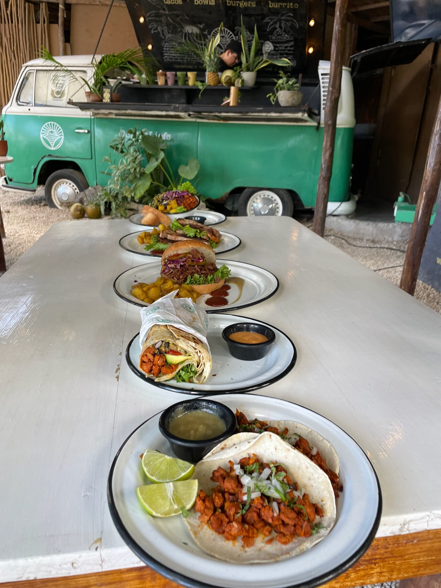 Vegan tacos on banana leaf at Liefs Tulum