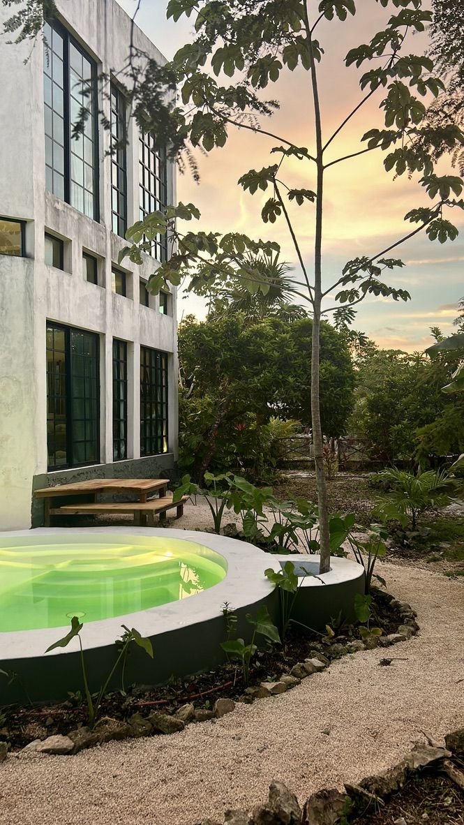 Plunge pool at dusk at Rancho Verde Tulum