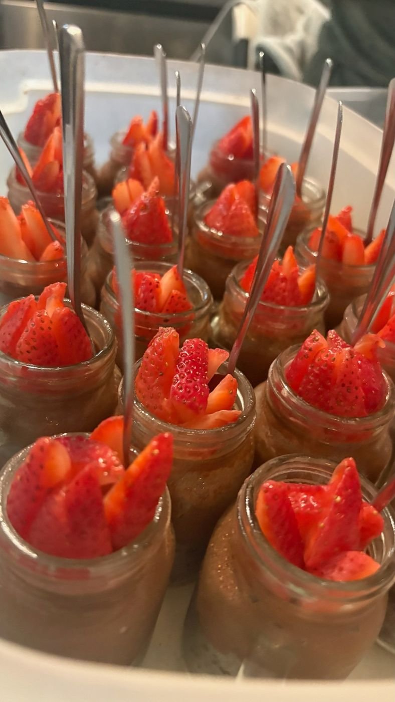 Close-up of strawberry jars for a wedding at Rancho Verde Tulum